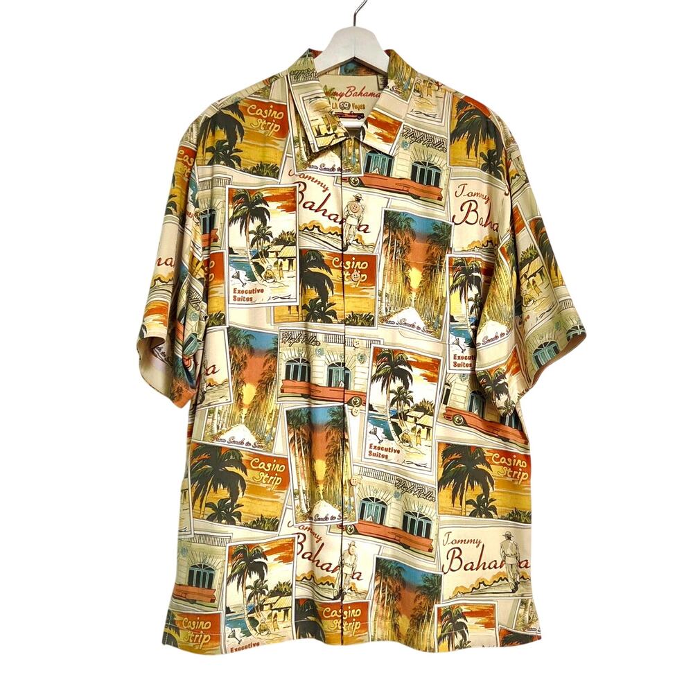 Tommy Bahama Hawaiian Shirt Mens Size Medium 100% Silk LA Vegas High Roller